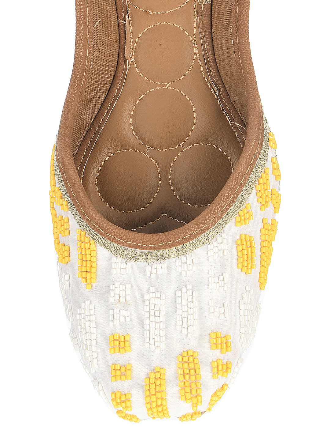 DESI COLOUR Women White Textured Leather Ethnic Mojaris Flats