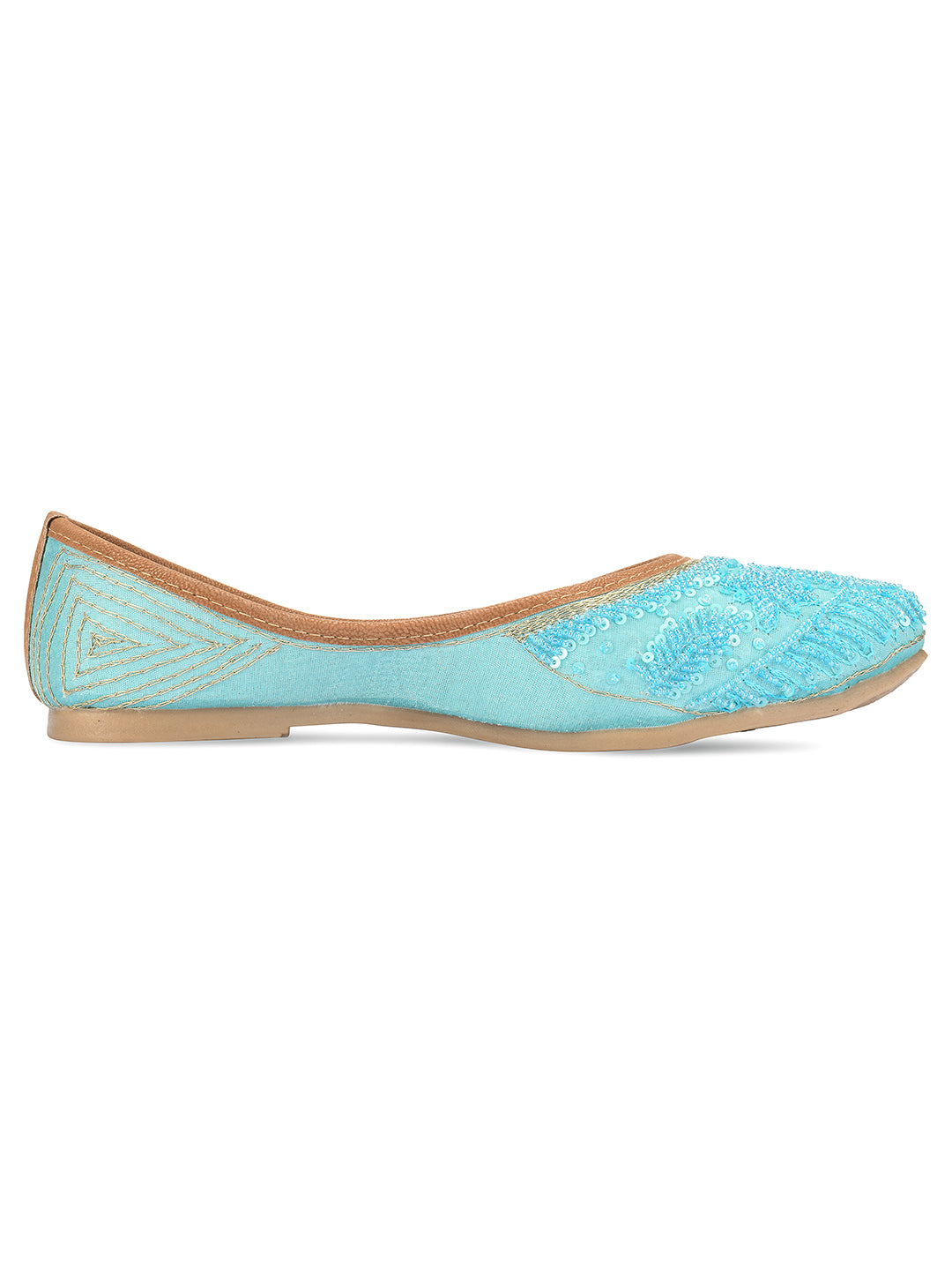 DESI COLOUR Women Blue Embellished Ethnic Mojaris Flats