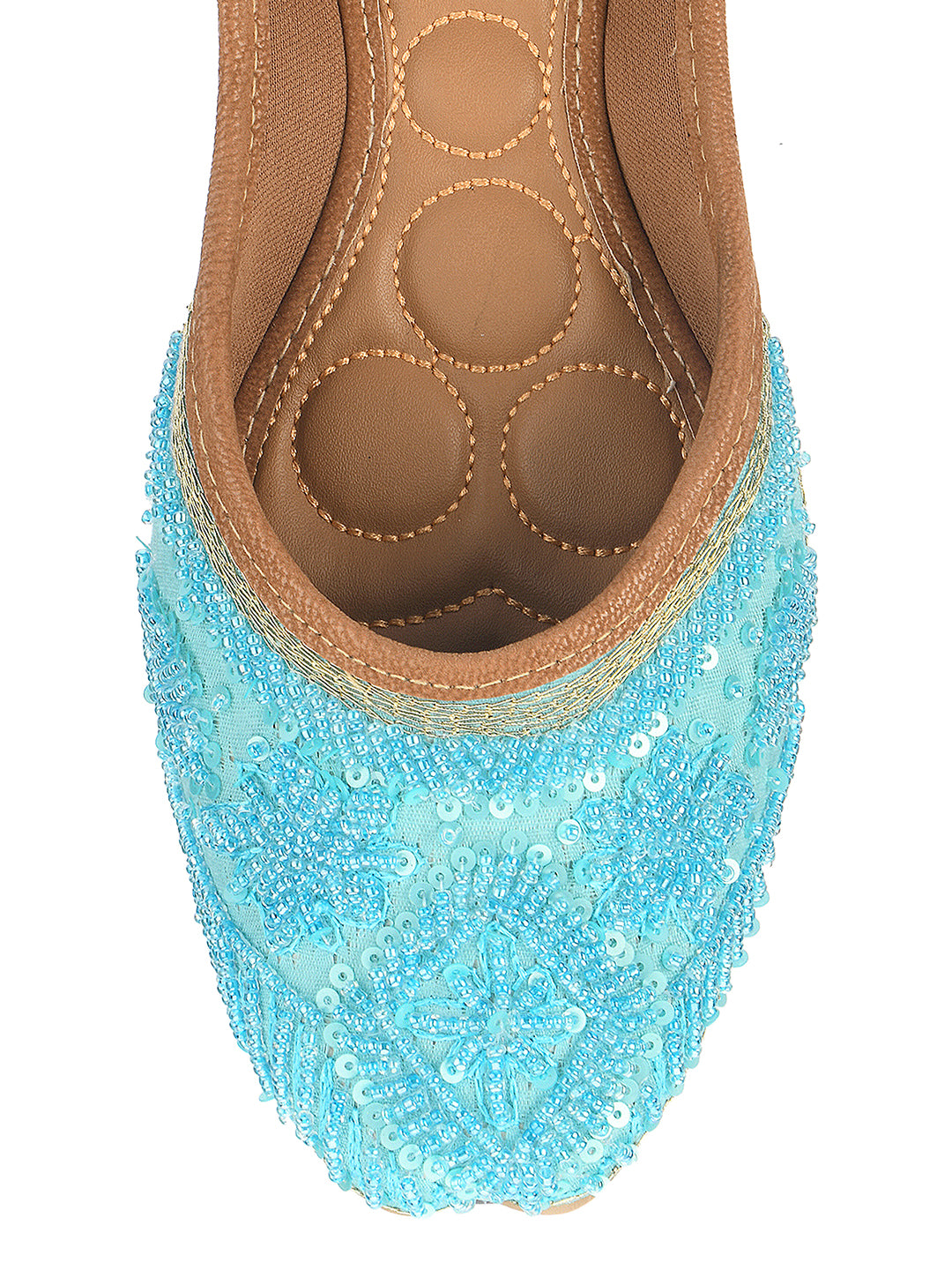 DESI COLOUR Women Blue Embellished Ethnic Mojaris Flats