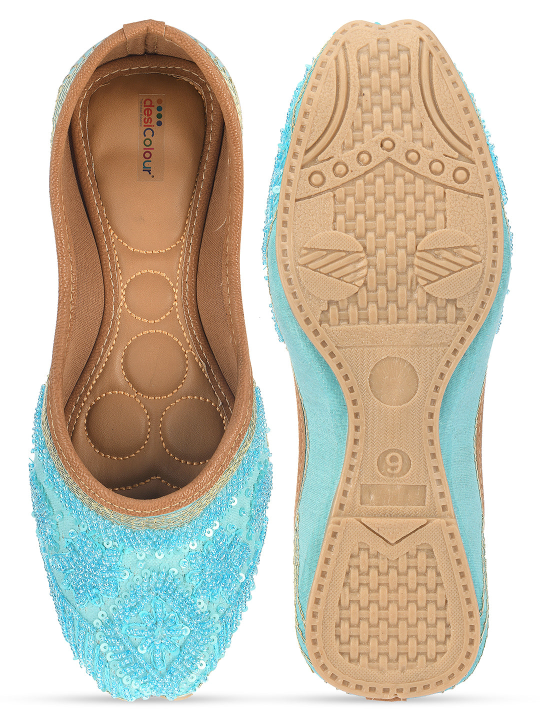 DESI COLOUR Women Blue Embellished Ethnic Mojaris Flats