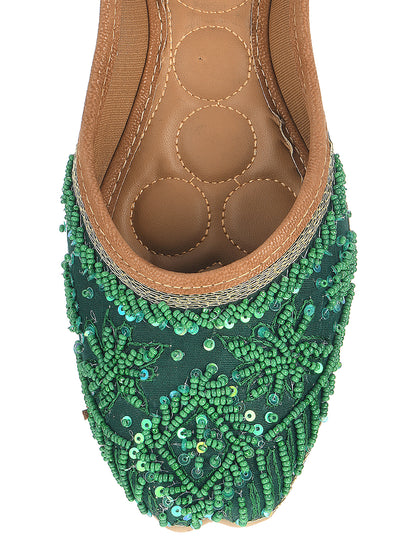 DESI COLOUR Women Green Ethnic Mojaris Flats