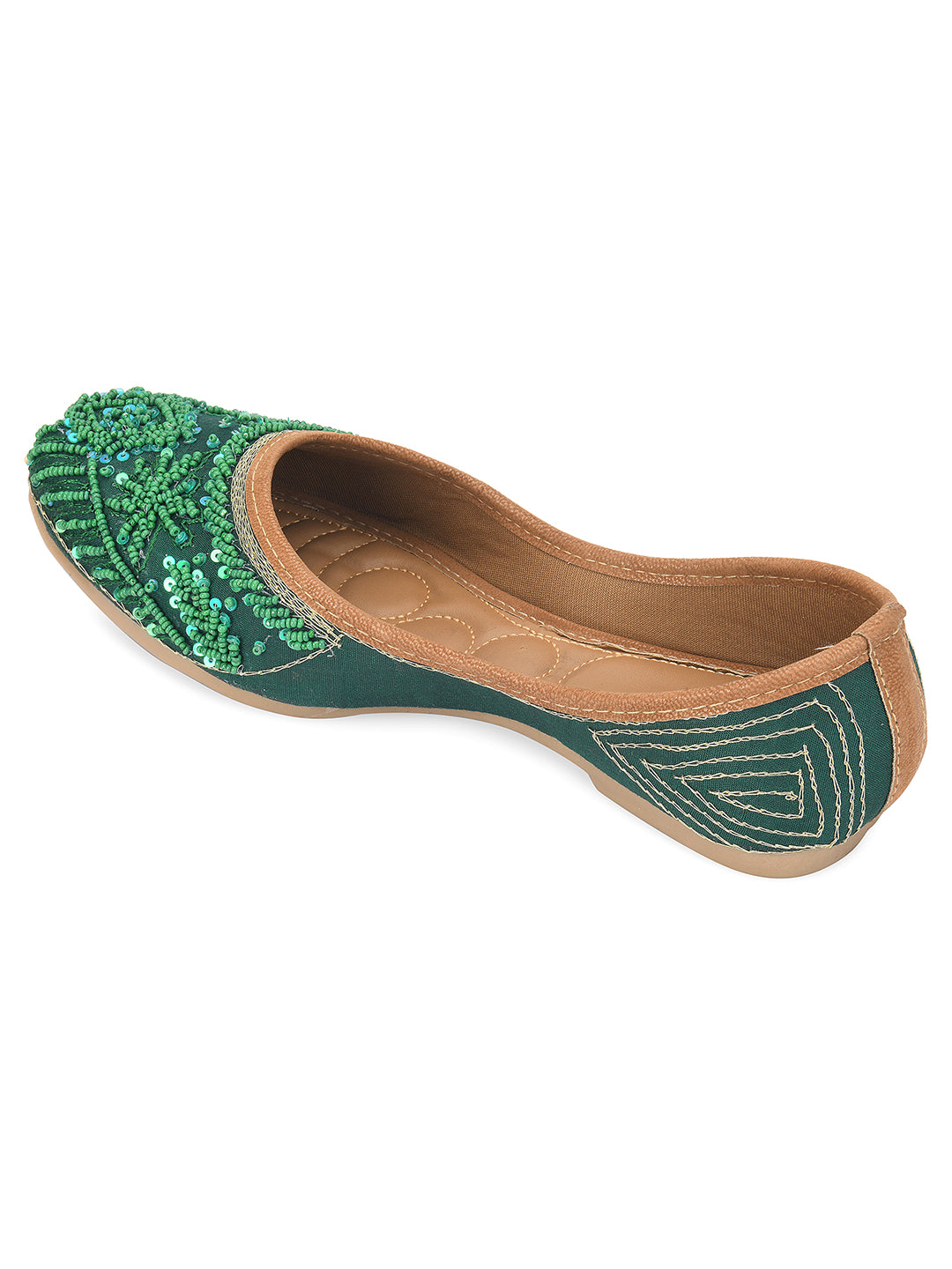 DESI COLOUR Women Green Ethnic Mojaris Flats