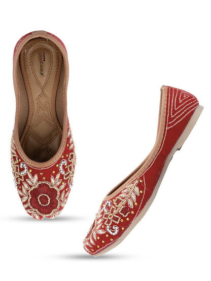 DESI COLOUR Women Red Ethnic Mojaris Flats