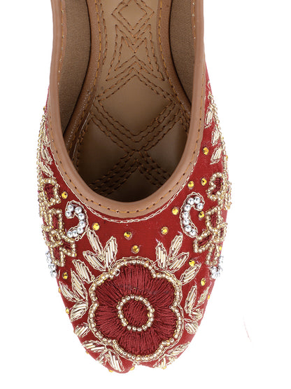 DESI COLOUR Women Red Ethnic Mojaris Flats
