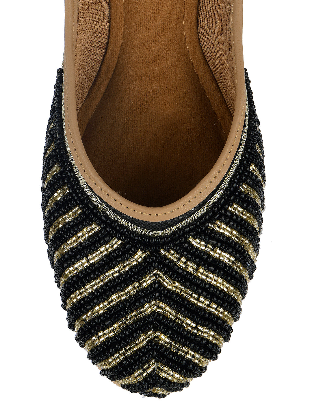 DESI COLOUR Women Black Embellished Leather Ethnic Mojaris Flats