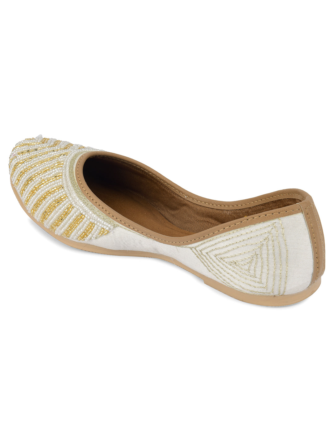 DESI COLOUR Women Off White Ethnic Mojaris Flats