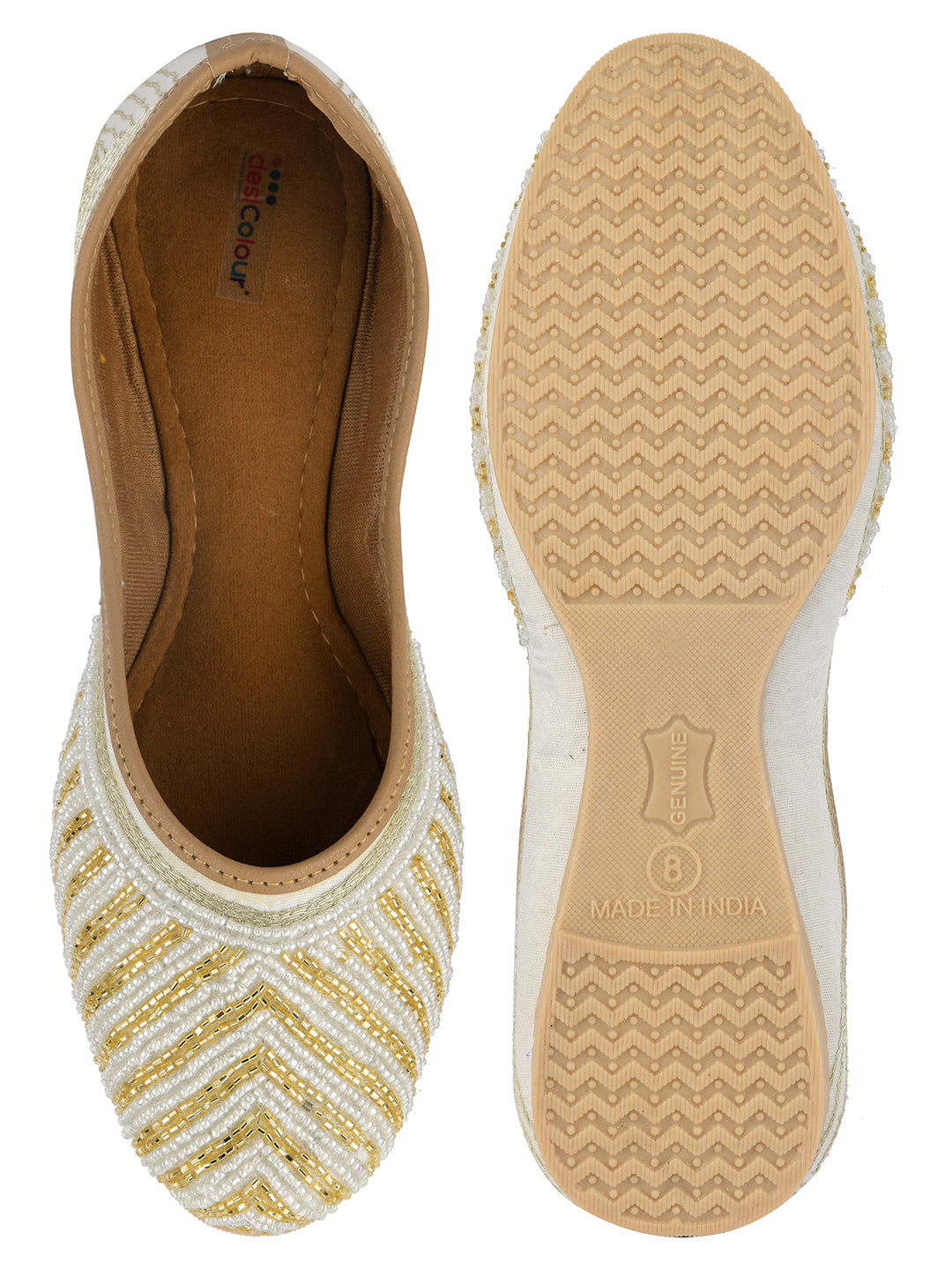 DESI COLOUR Women Off White Ethnic Mojaris Flats