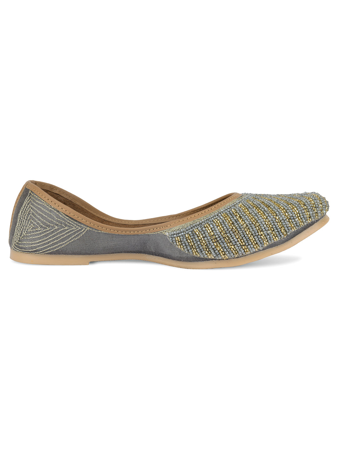 DESI COLOUR Women Grey Embellished Ethnic Mojaris