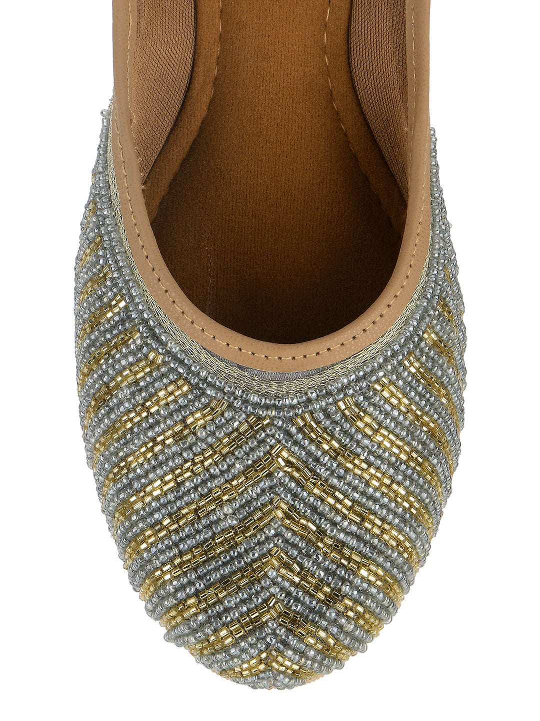 DESI COLOUR Women Grey Embellished Ethnic Mojaris