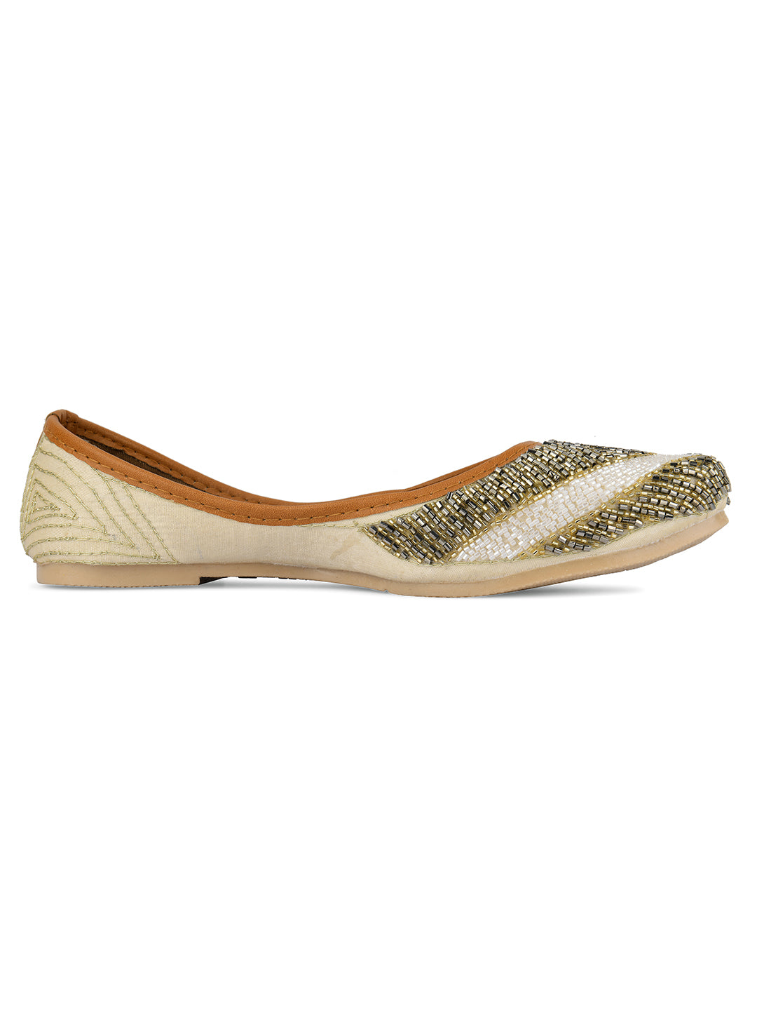 DESI COLOUR Women Gold-Toned Embellished Leather Ethnic Mojaris