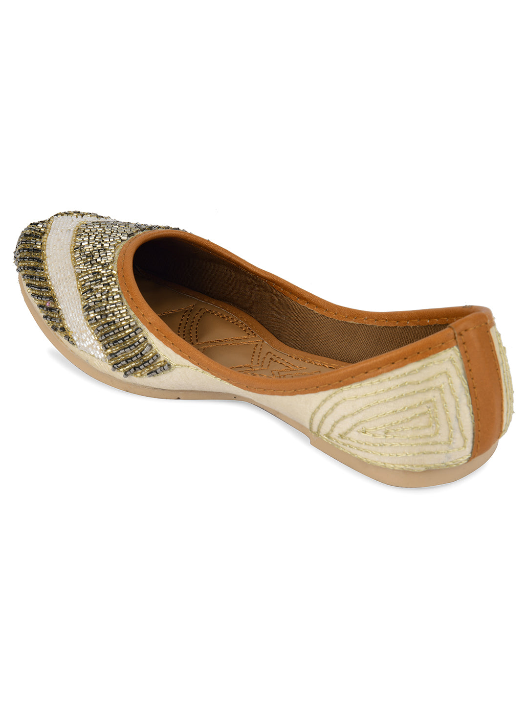 DESI COLOUR Women Gold-Toned Embellished Leather Ethnic Mojaris