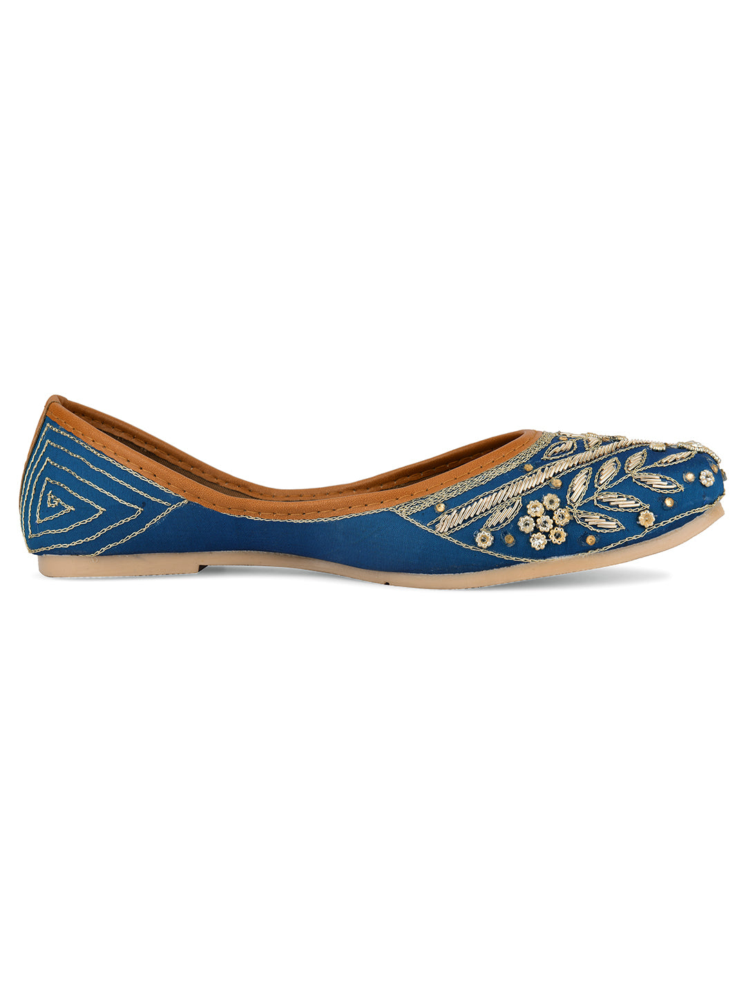 DESI COLOUR Women Teal Printed Leather Ethnic Ballerinas