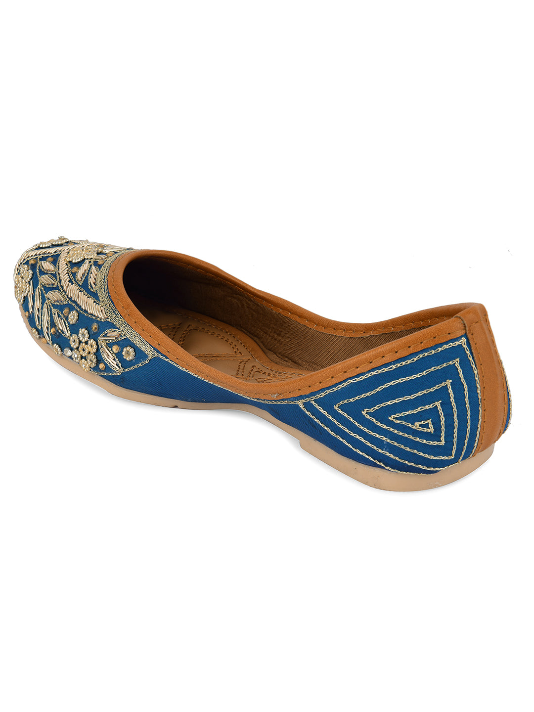 DESI COLOUR Women Teal Printed Leather Ethnic Ballerinas