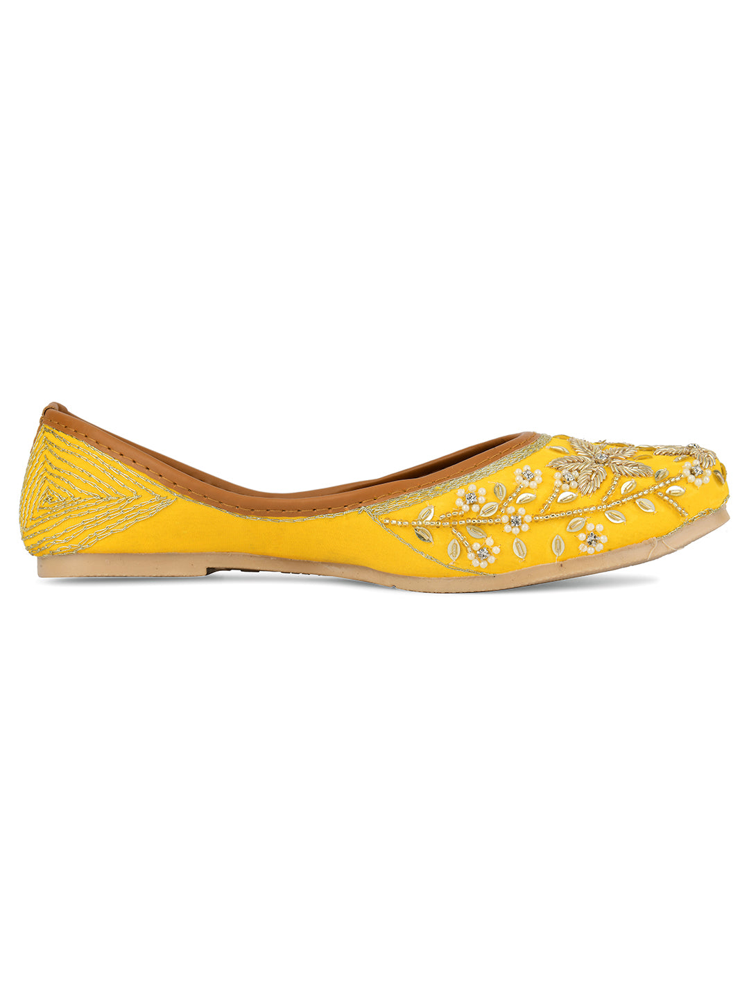 DESI COLOUR Women Yellow Ethnic Mojaris Flats