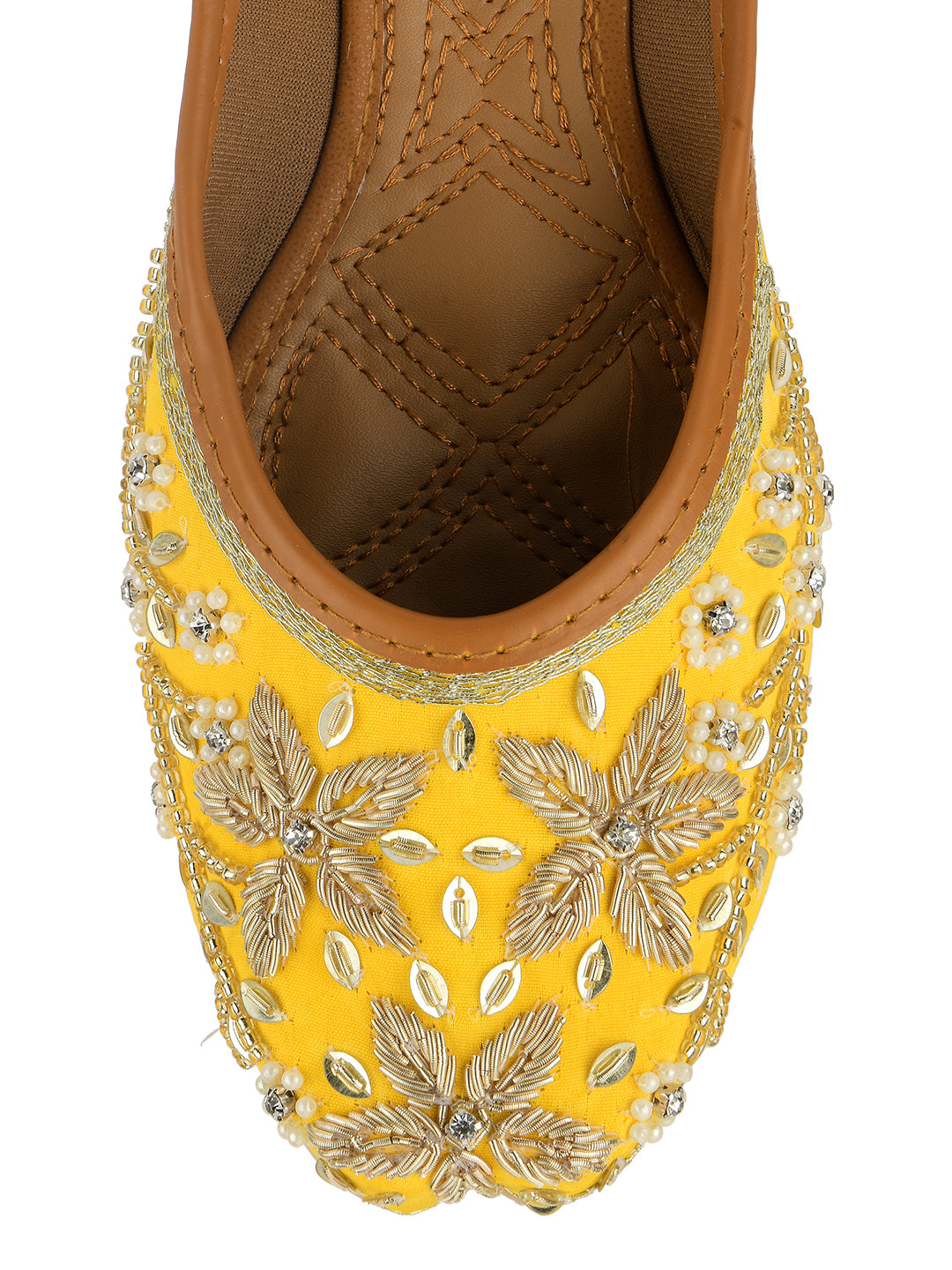 DESI COLOUR Women Yellow Ethnic Mojaris Flats