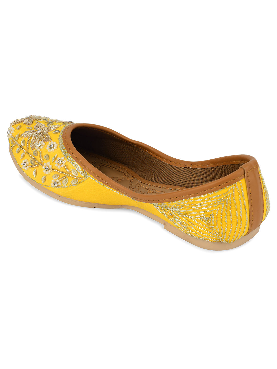DESI COLOUR Women Yellow Ethnic Mojaris Flats