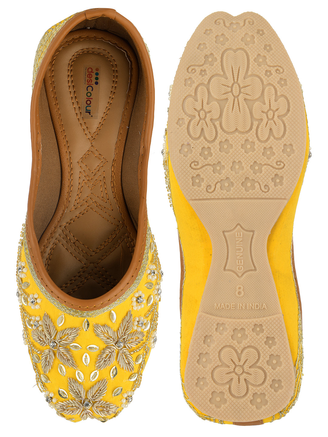 DESI COLOUR Women Yellow Ethnic Mojaris Flats