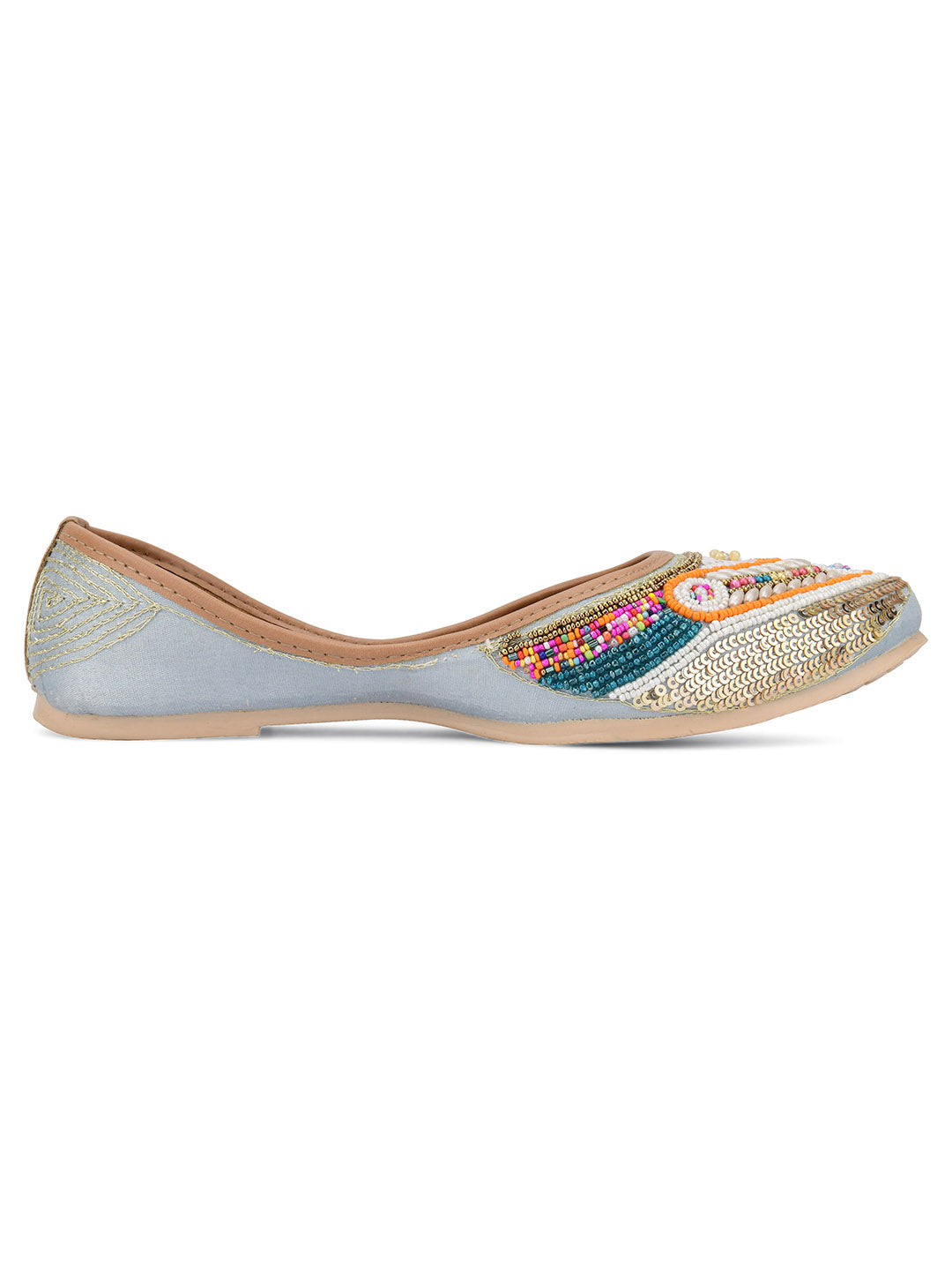 DESI COLOUR Women Grey Embellished Ethnic Mojaris Flats