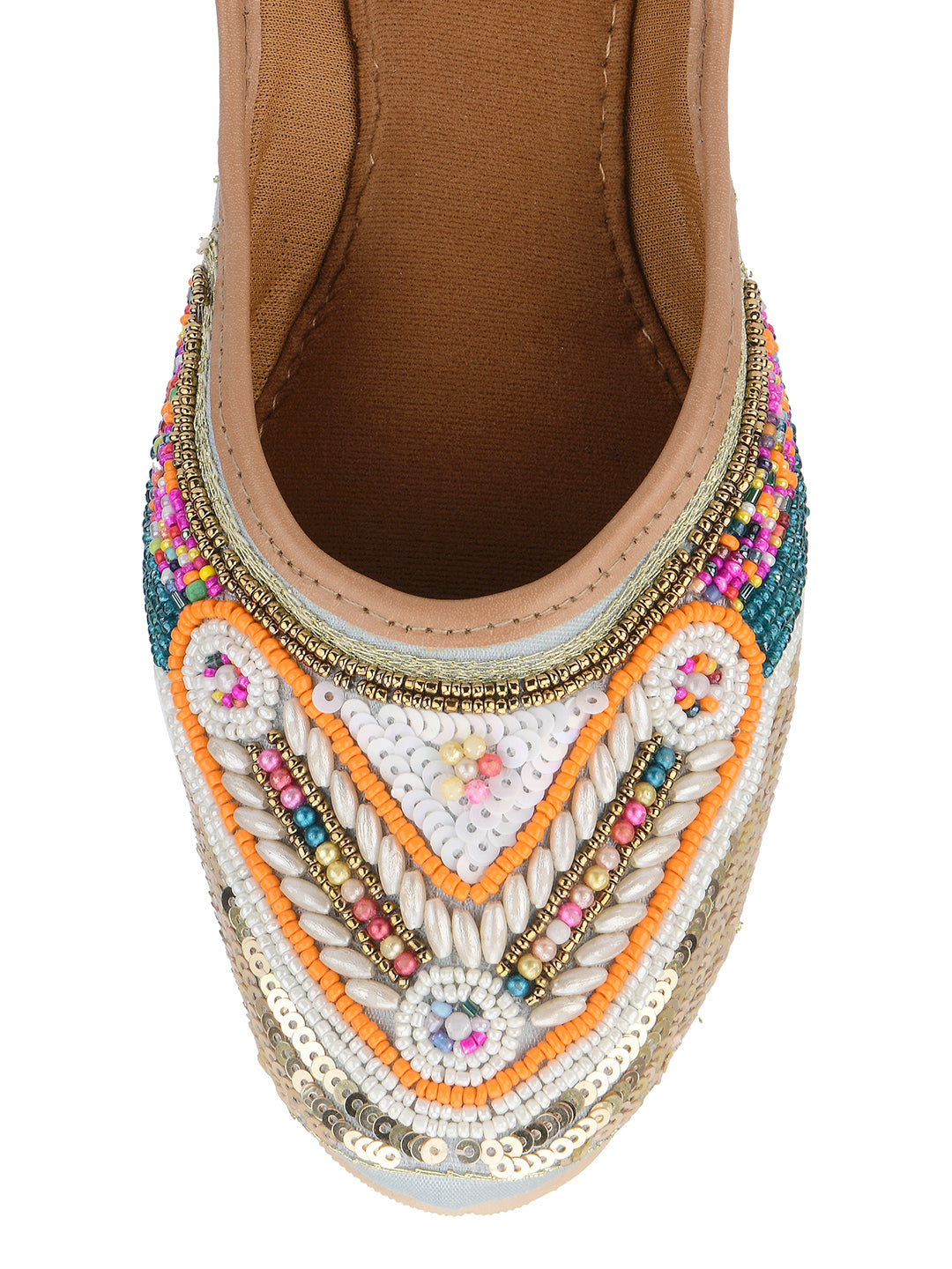 DESI COLOUR Women Grey Embellished Ethnic Mojaris Flats