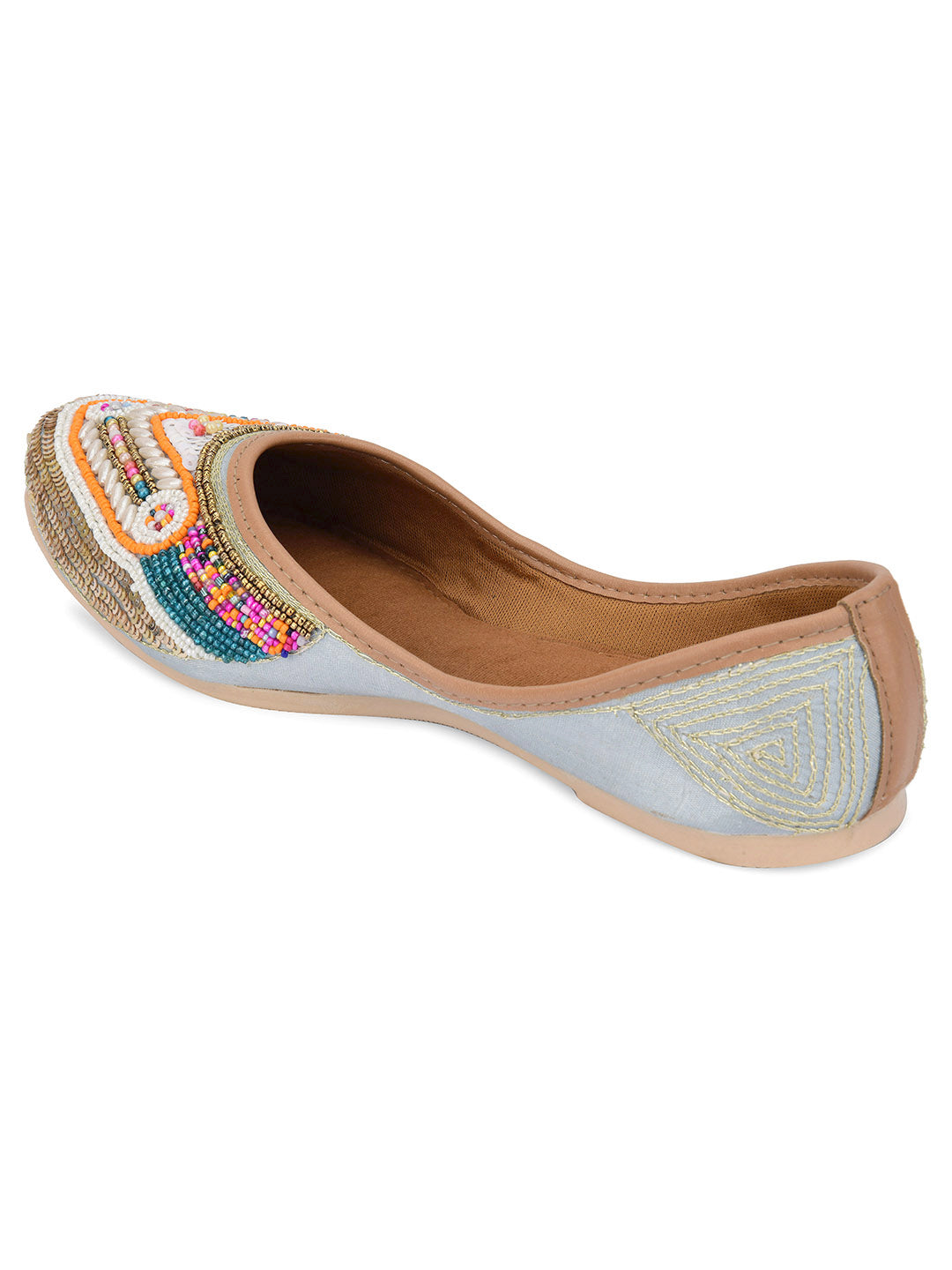 DESI COLOUR Women Grey Embellished Ethnic Mojaris Flats