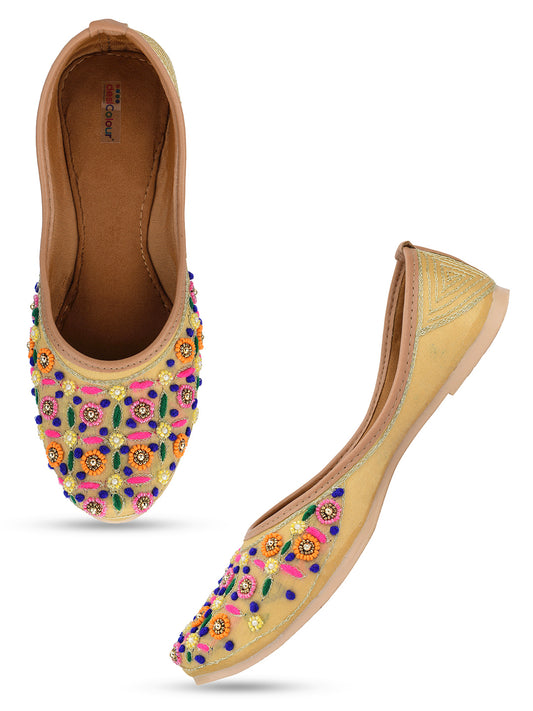 DESI COLOUR Women Beige Ethnic Mojaris Flats