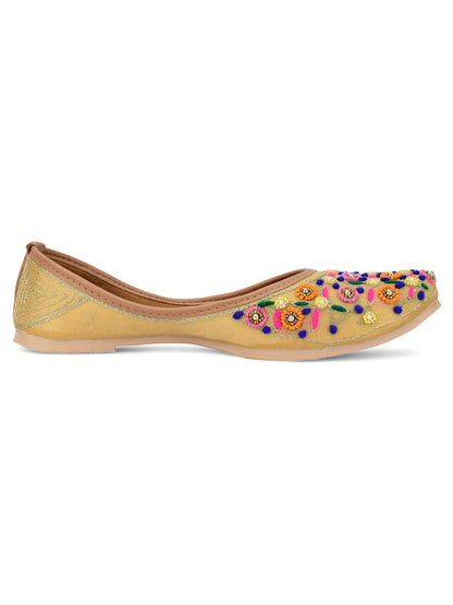 DESI COLOUR Women Beige Ethnic Mojaris Flats
