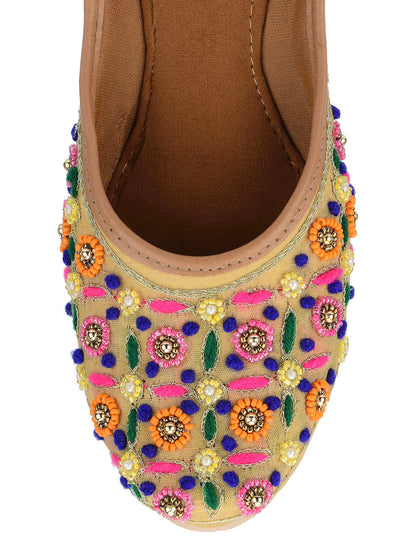 DESI COLOUR Women Beige Ethnic Mojaris Flats