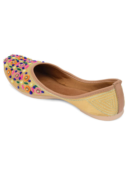 DESI COLOUR Women Beige Ethnic Mojaris Flats