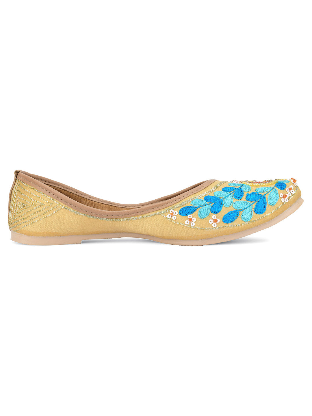 DESI COLOUR Women Beige Embellished Ethnic Mojaris Flats