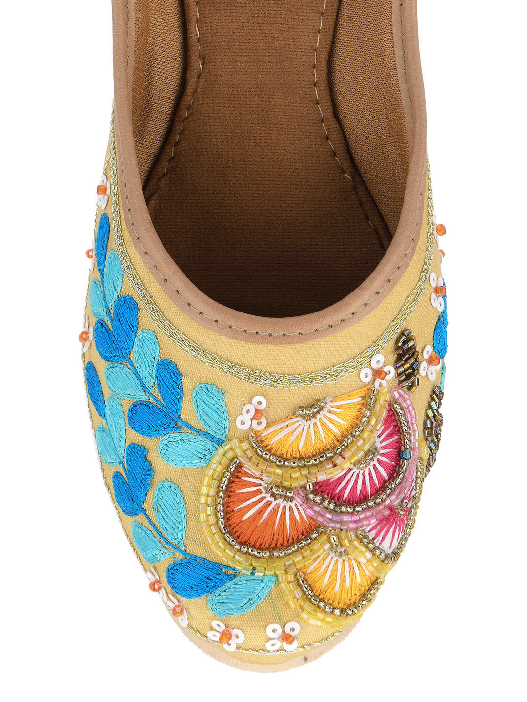 DESI COLOUR Women Beige Embellished Ethnic Mojaris Flats