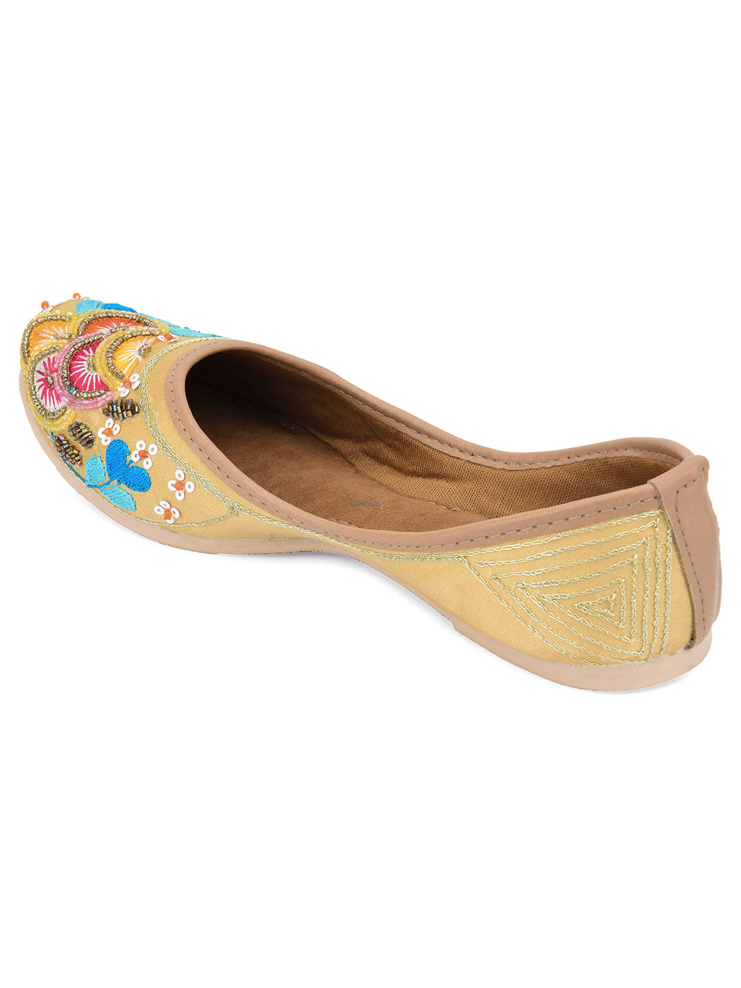 DESI COLOUR Women Beige Embellished Ethnic Mojaris Flats