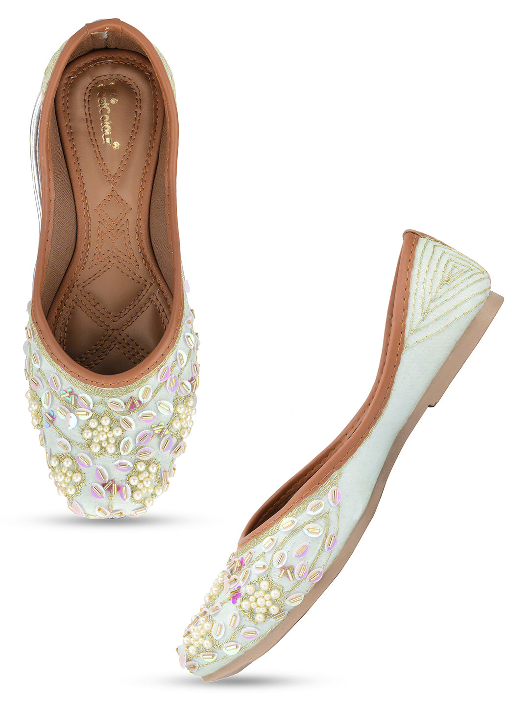 DESI COLOUR Women Blue  Purple Ethnic Mojaris Flats