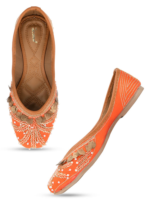 DESI COLOUR Women Off White Embellished Ethnic Ballerinas Flats