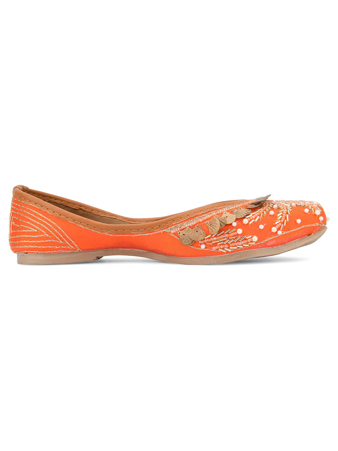DESI COLOUR Women Off White Embellished Ethnic Ballerinas Flats