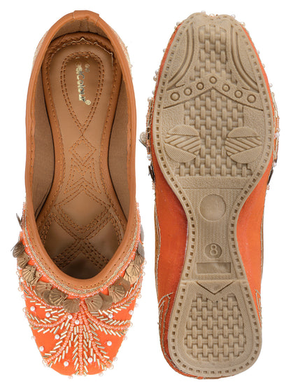 DESI COLOUR Women Off White Embellished Ethnic Ballerinas Flats