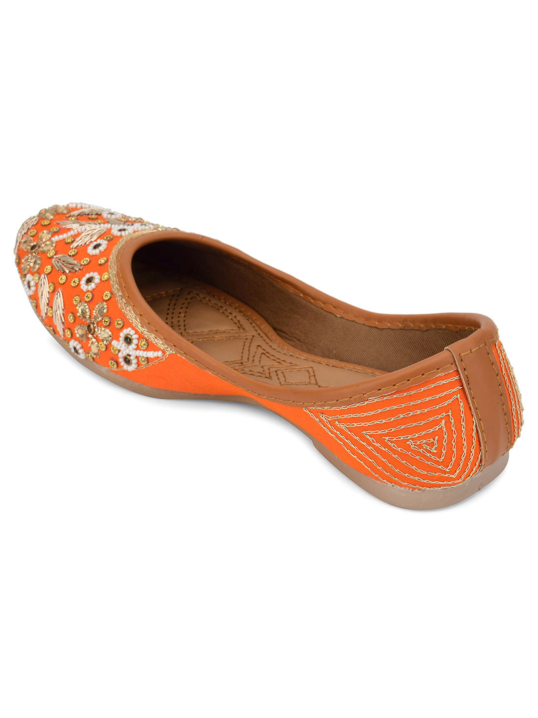 DESI COLOUR Women Orange Embellished Ethnic Mojaris Flats