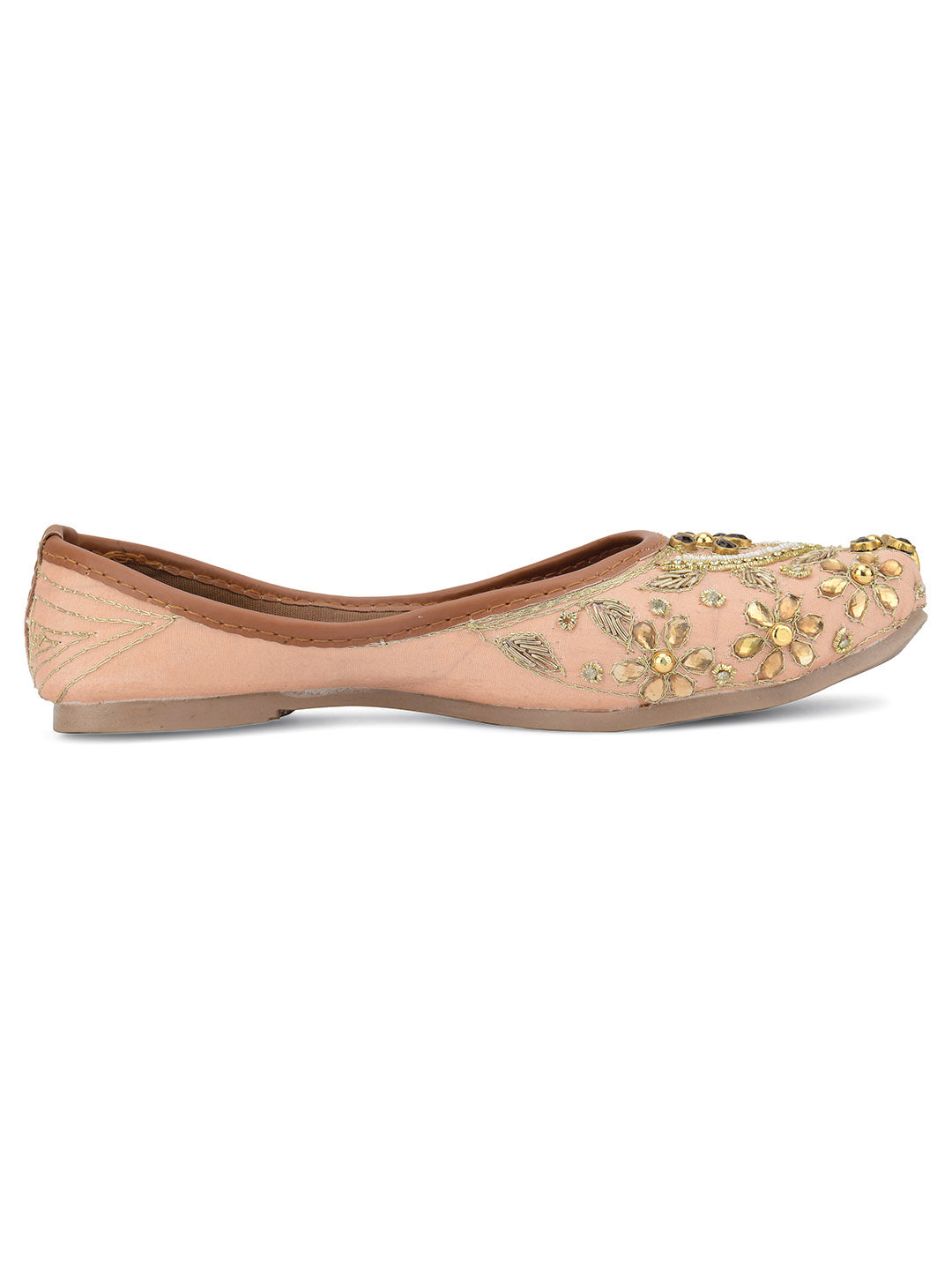 DESI COLOUR Women Peach Embellished Ethnic Mojaris Flats