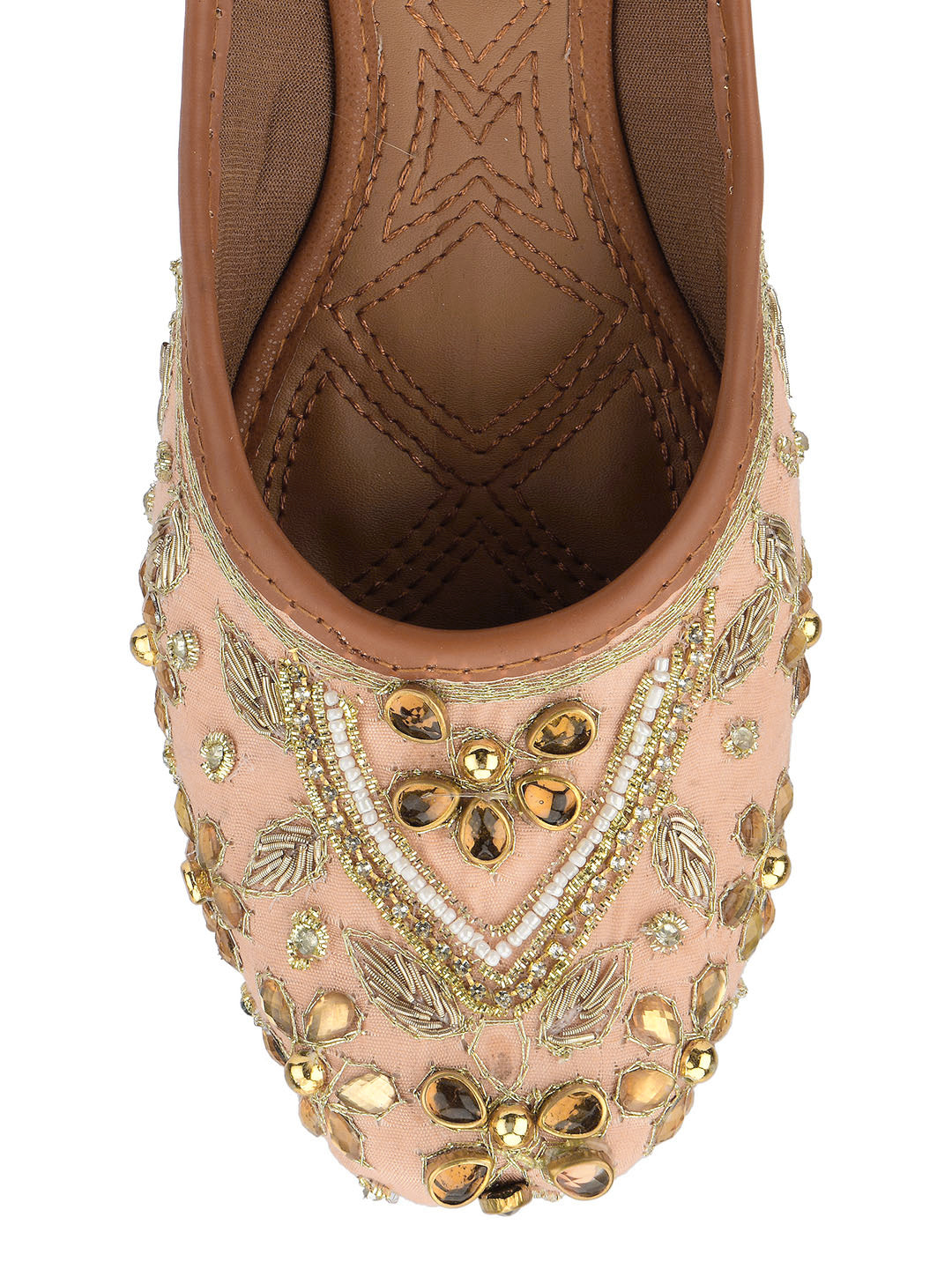 DESI COLOUR Women Peach Embellished Ethnic Mojaris Flats