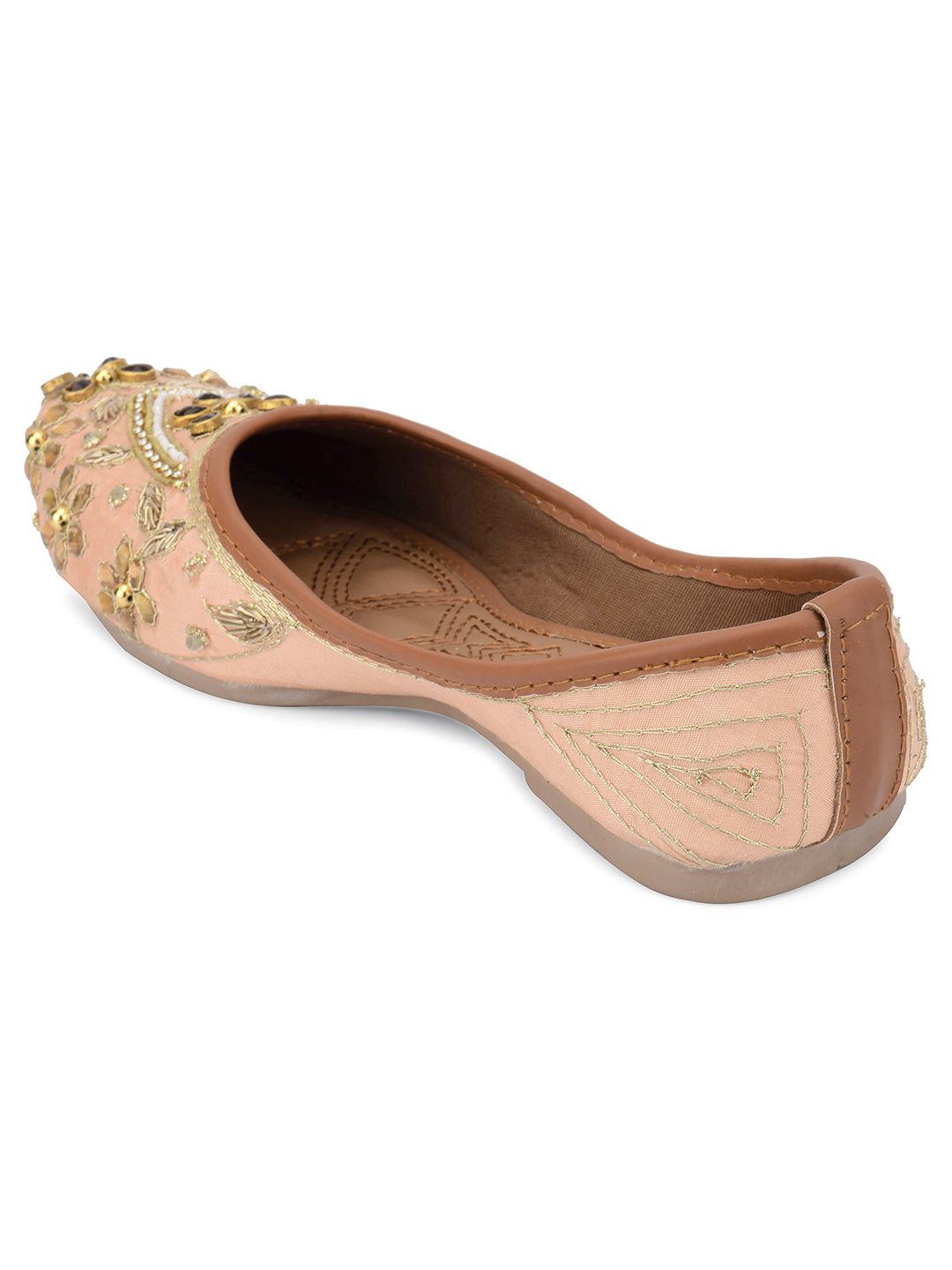 DESI COLOUR Women Peach Embellished Ethnic Mojaris Flats