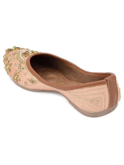 DESI COLOUR Women Peach Embellished Ethnic Mojaris Flats