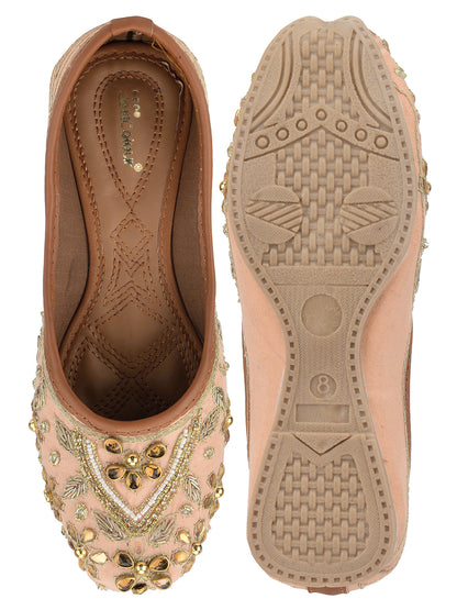 DESI COLOUR Women Peach Embellished Ethnic Mojaris Flats