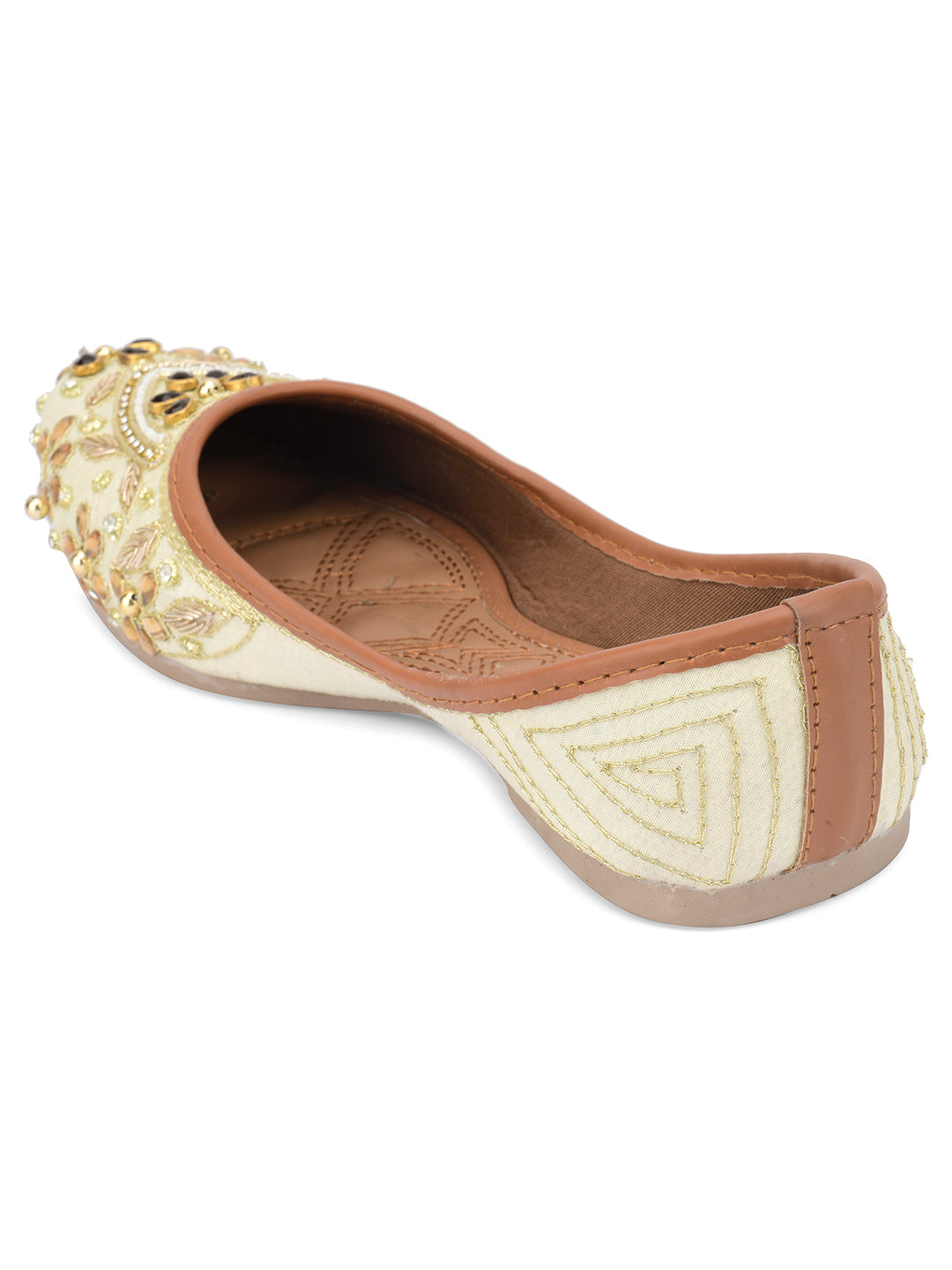 DESI COLOUR Women Off White Embellished Ethnic Mojaris Flats