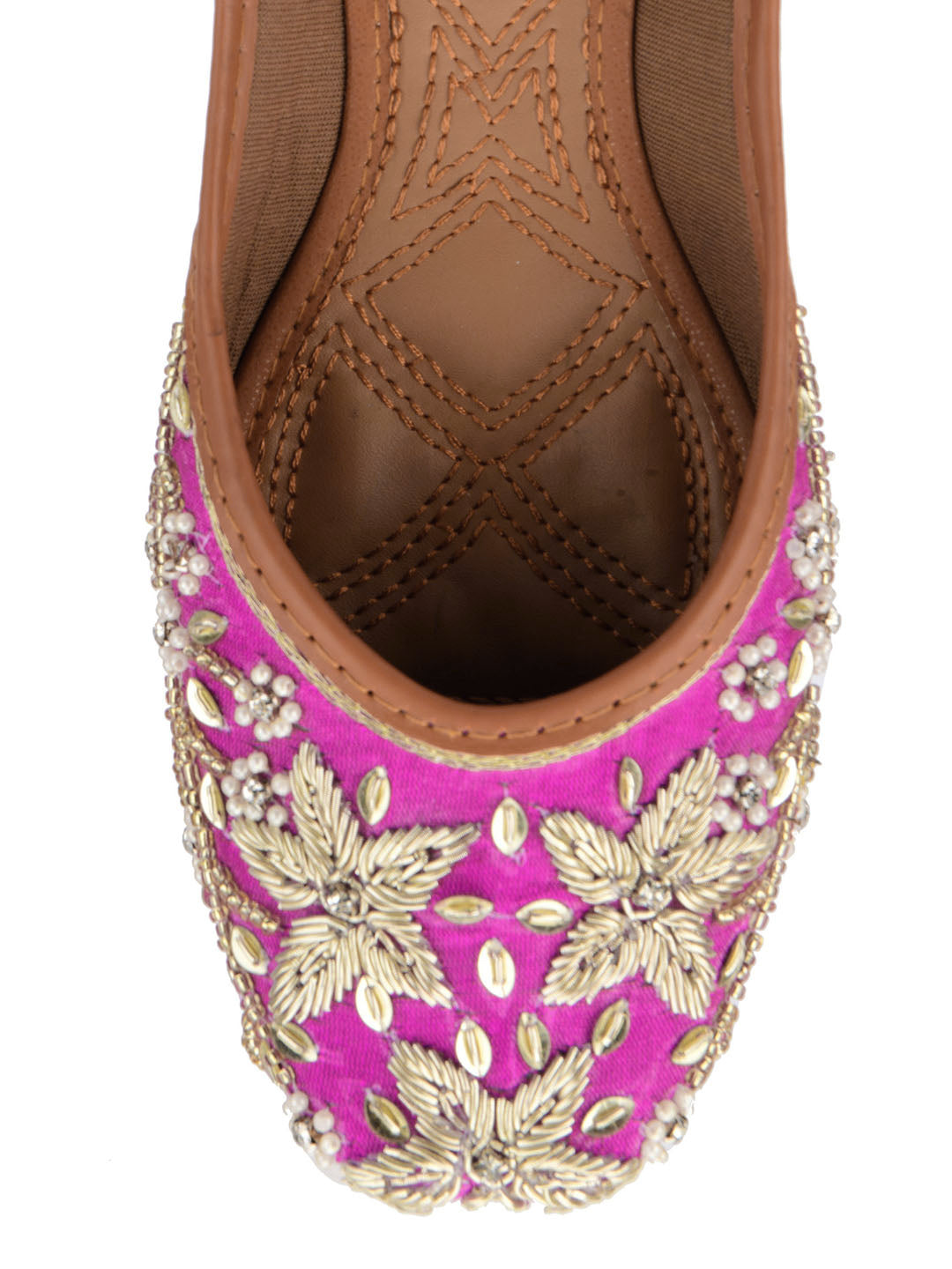 DESI COLOUR Women Pink Ethnic Mojaris with Embroidered Flats