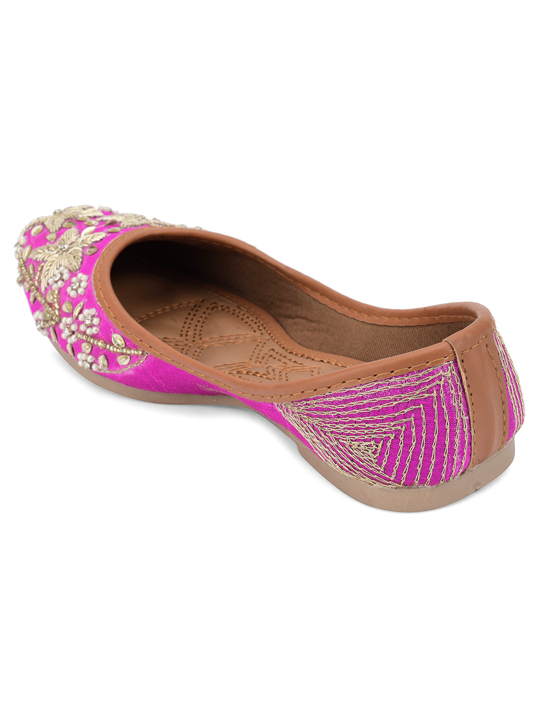 DESI COLOUR Women Pink Ethnic Mojaris with Embroidered Flats