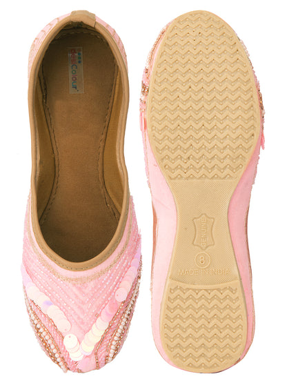 DESI COLOUR Women Pink Ethnic Mojaris Flats
