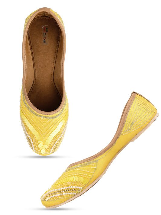 DESI COLOUR Women Yellow Ethnic Mojaris Flats