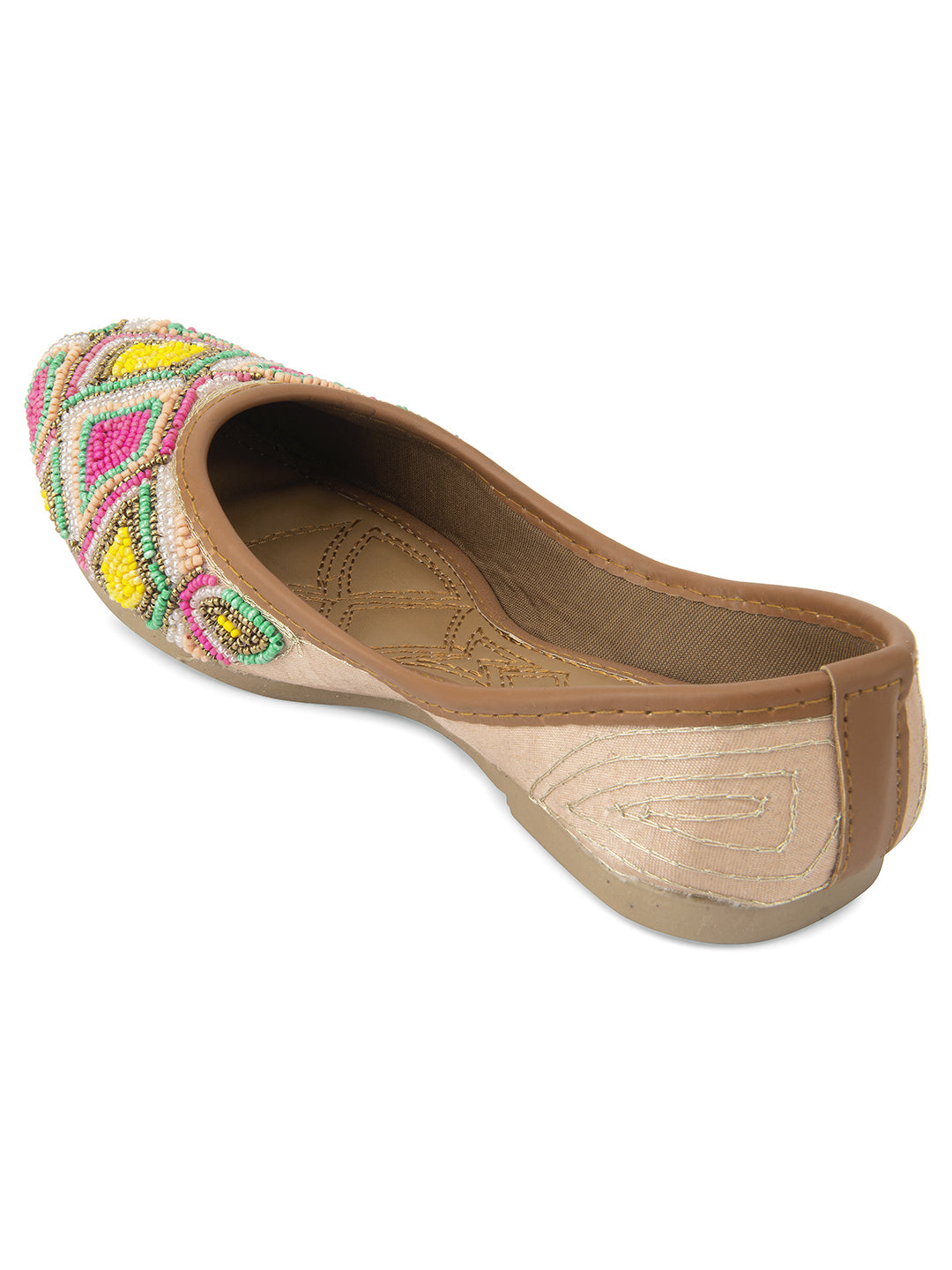 DESI COLOUR Women White Printed Leather Ethnic Mojaris Flats