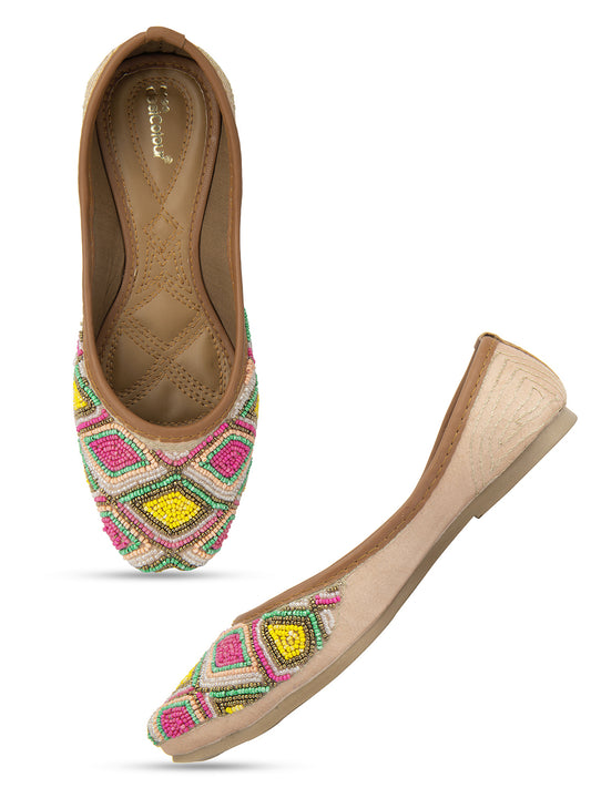 DESI COLOUR Women Pink Embellished Ethnic Flats