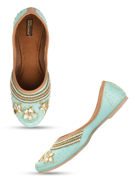 DESI COLOUR Women Turquoise Blue Ethnic Ballerinas