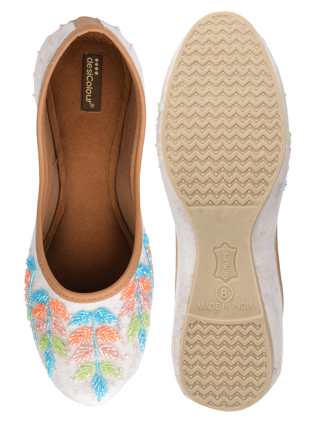 DESI COLOUR Women Multicoloured Embellished Ethnic Mojaris with Embroidered Flats